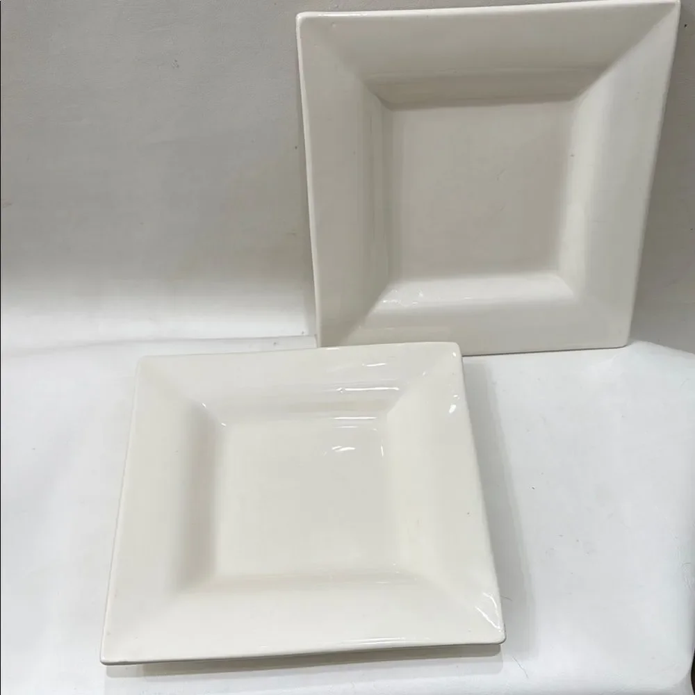 Pottery Barn White 9 1/4 Square Saucers Dinnerware Set Of 2 Heavy Durable